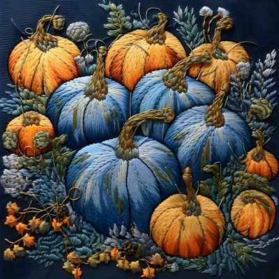 Geborduurde pompoenen in blauwtinten 3 door Kurt Heppke