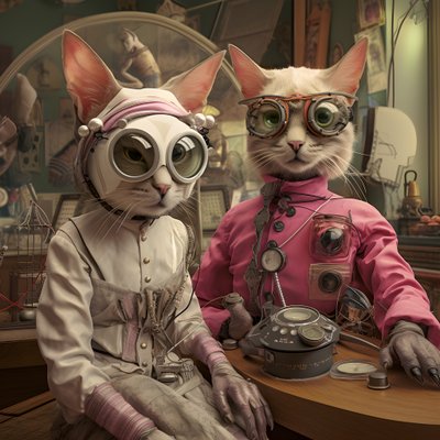 Twee antropomorfe katten, kater en kat, Kubrickian Synthetic 1 door Kurt Heppke