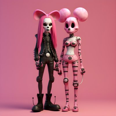 Nachtmerrie voor kerstmis punk roze Minnie en Mickey Mouse door Kurt Heppke