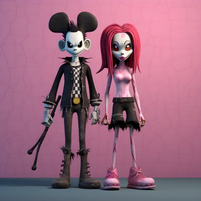 Nachtmerrie voor kerstmis punk roze Minnie en Mickey Mouse door Kurt Heppke