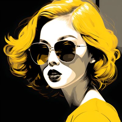 een illustratie van een meisje met gele zonnebril, haar in het gezicht en oren, in de stijl van film noir esthetiek 4 door Kurt Heppke