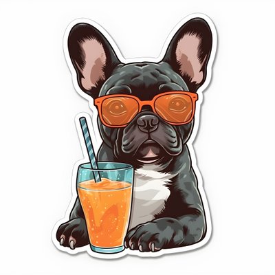 Sticker, coole Franse bulldogs drinken een cocktail door Kurt Heppke