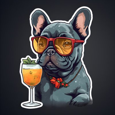 Sticker, coole Franse bulldogs drinken een cocktail door Kurt Heppke
