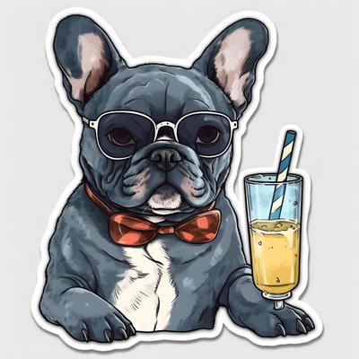 Sticker, coole Franse bulldogs drinken een cocktail door Kurt Heppke