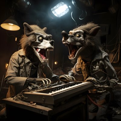 enge, harige, kapotte dierlijke animatronics die muziek uitvoeren op een podium 1 door Kurt Heppke