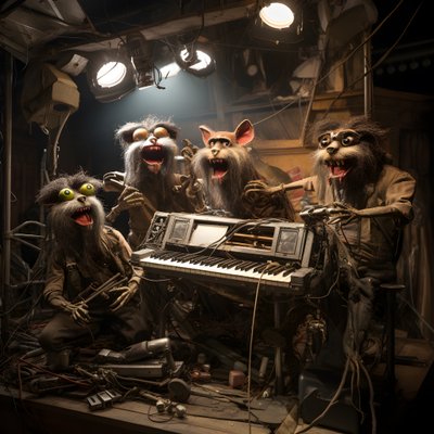 enge, harige, kapotte dierlijke animatronics die muziek uitvoeren op een podium 4 door Kurt Heppke
