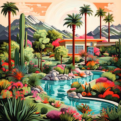 Gedetailleerde illustratie van Palm Springs 4 door Kurt Heppke