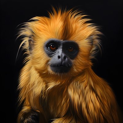 Een schilderij van het gezicht van een gouden langoer met zwarte achtergrond 2 door Kurt Heppke
