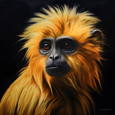 Een schilderij van het gezicht van een gouden langoer met zwarte achtergrond 4 door Kurt Heppke