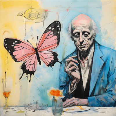 Een originele aquarel van een engel die een vlinder vasthoudt 1 door Kurt Heppke