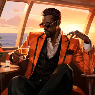 een rijke man, goed gekleed, zit op een privécruiseschip en drinkt een cocktail 2 door Kurt Heppke
