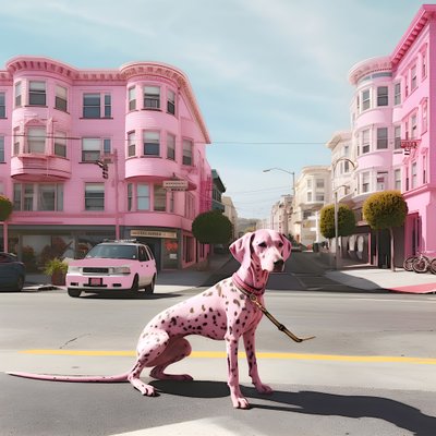 een roze hond midden in de stad San Francisco 4 door Kurt Heppke