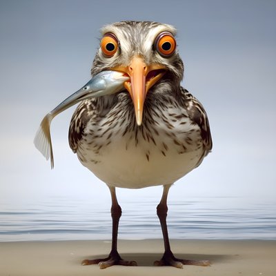 een strandloper houdt een vis vast door Kurt Heppke
