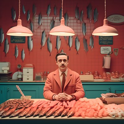 een surrealistisch beeld van een Poolse visverkoper uit de jaren 1950 2 door Kurt Heppke