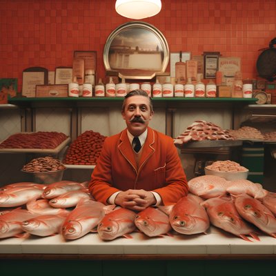 een surrealistisch beeld van een Poolse visverkoper uit de jaren 1950 3 door Kurt Heppke