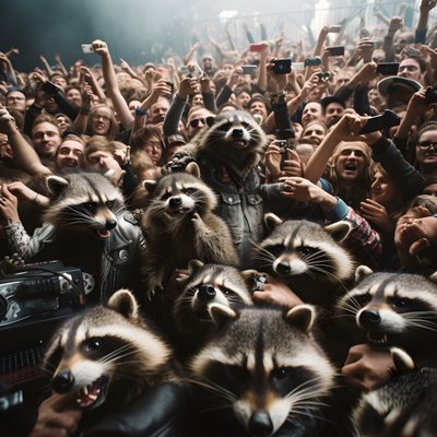 een groep wasberen bij een rockshow door Kurt Heppke