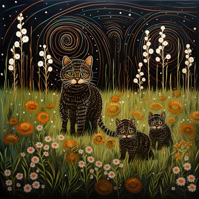 Een kat voedt haar kittens in het hoge groene gras voor het huis 1 door Kurt Heppke