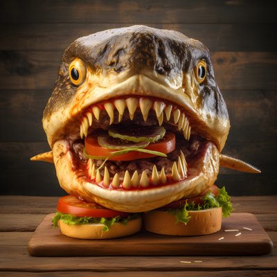 Grote haai-kop cheeseburger met rundvlees op houten bord 4 door Kurt Heppke