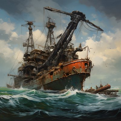 Groot wrak wordt door een kraan uit de zee getrokken 1 door Kurt Heppke