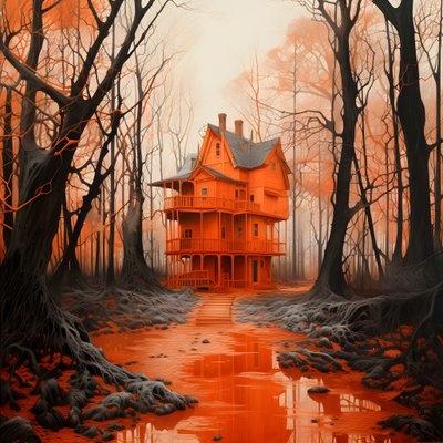 groot rood huis op blauwe achtergrond door Kurt Heppke