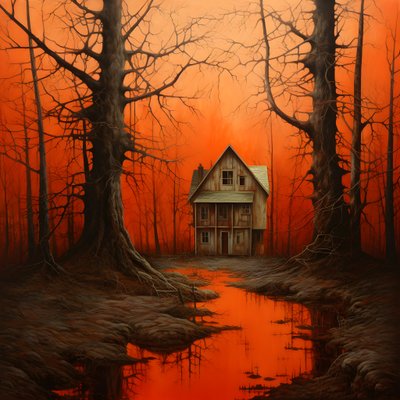 groot rood huis op blauwe achtergrond door Kurt Heppke