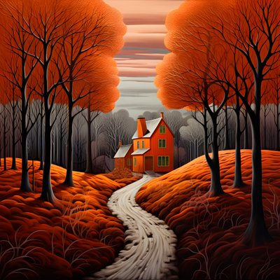 groot rood huis op blauwe achtergrond door Kurt Heppke