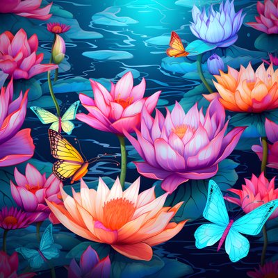 naadloos patroon van lotus bloemen en vlinders door Kurt Heppke