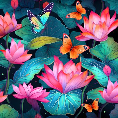 naadloos patroon van lotus bloemen en vlinders door Kurt Heppke