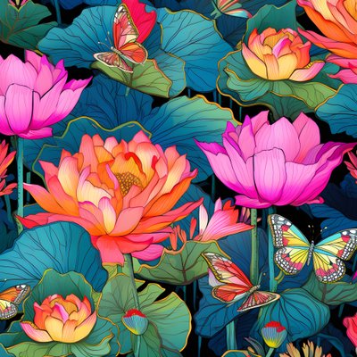 naadloos patroon van lotus bloemen en vlinders door Kurt Heppke