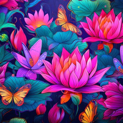 naadloos patroon van lotus bloemen en vlinders door Kurt Heppke