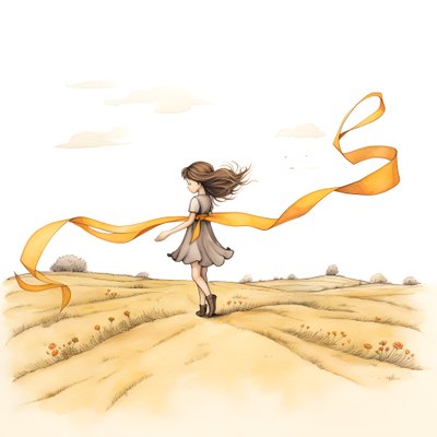 Naïeve tekening van een meisje met een lint dat danst 1 door Kurt Heppke