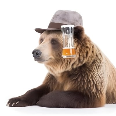 een beer met een hoge hoed en een bierpul van voren en van opzij op een witte achtergrond 1 door Kurt Heppke