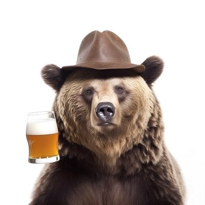 een beer met een hoge hoed en een bierpul van voren en van opzij op een witte achtergrond 2 door Kurt Heppke