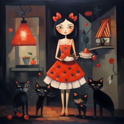 gekke kattenvrouw in jurk 1 door Kurt Heppke