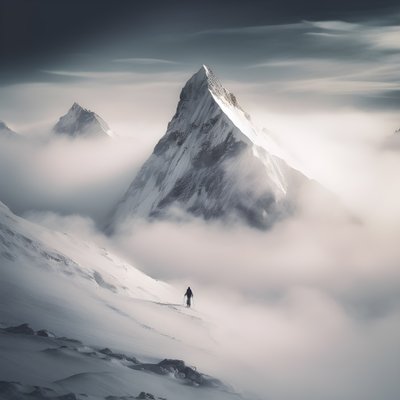 twee mensen aan het skiën boven een met wolken bedekte berg 1 door Kurt Heppke