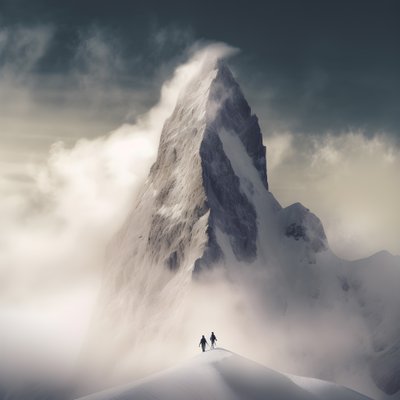 twee mensen aan het skiën boven een bewolkte berg 1 door Kurt Heppke