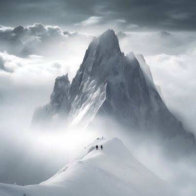 twee mensen aan het skiën boven een met wolken bedekte berg 4 door Kurt Heppke