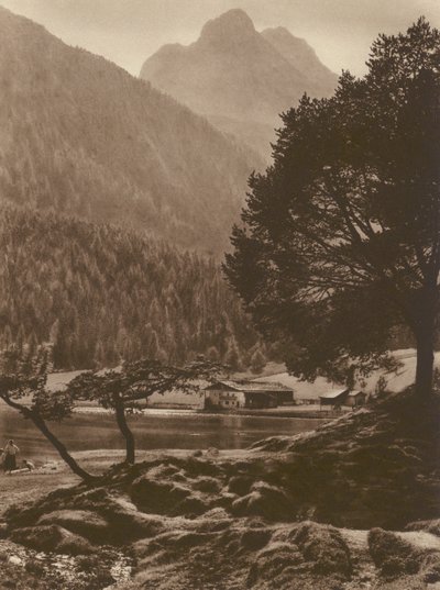Der Lautersee bij Mittenwald met het Wettersteingebirge door Kurt Hielscher