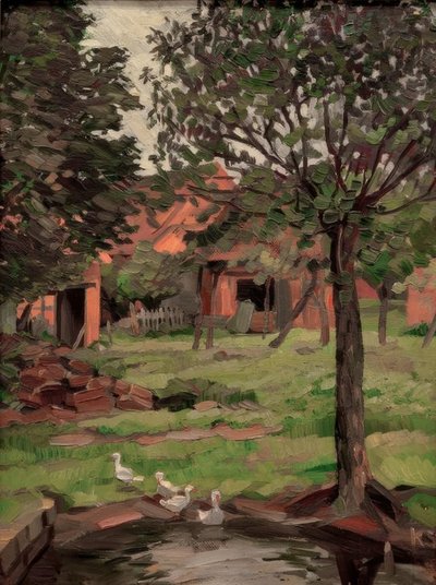 Boerderij met ganzen door Kurt Schwitters
