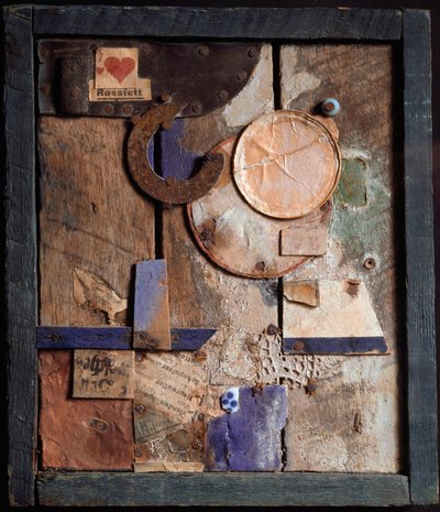 Merzbild Rossfett Assemblage van Hout en Schilderij door Kurt Schwitters (1887-1948) 1918-1919 Genève, Museum voor Kunst en Geschiedenis door Kurt Schwitters