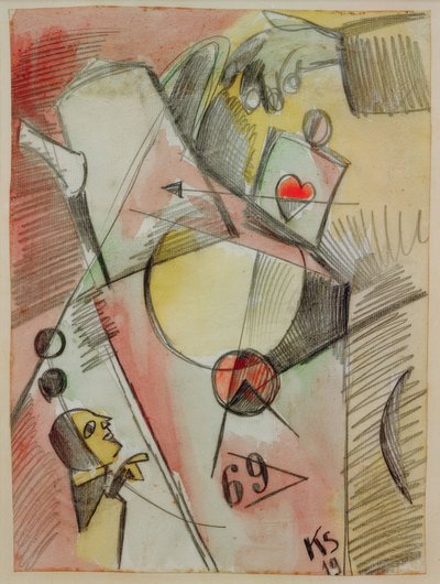 N Aquarel 1. (Het hart gaat van suiker naar koffie) door Kurt Schwitters
