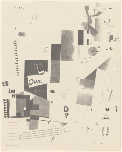Zonder titel, nr. 6 van 6 uit de portfolio Merz 3. Kurt Schwitters 6 Lithos. Merz Mappe. Erste Mappe des Merzverlages door Kurt Schwitters