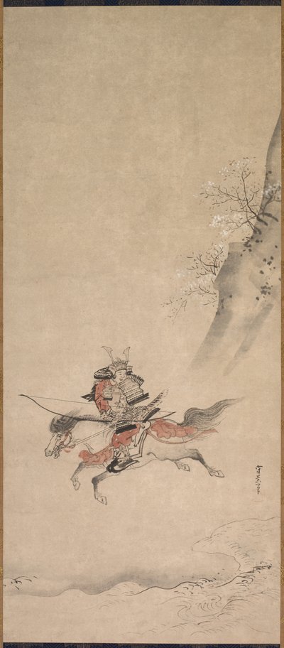 Een samoerai te paard door Kusumi Morikage