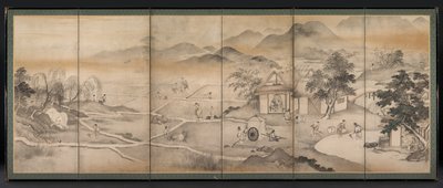 Keizer Yao bezoekt Yu Chonghua, midden tot laat 1600s door Kusumi Morikage