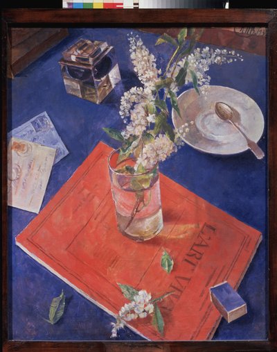 Tak van een vogelkers in een glas door Kuzma Sergeevich Petrov Vodkin