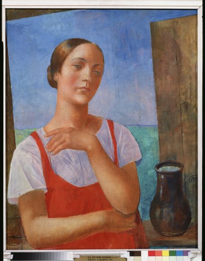 Jonge vrouw in zomerjurk door Kuzma Sergeevich Petrov Vodkin