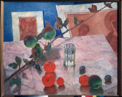 Stilleven in roze door Kuzma Sergeevich Petrov Vodkin