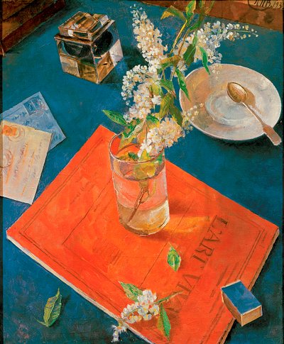 Tak van een vogelkersboom in een glas, 1932 door Kuzma Sergeevich Petrov Vodkin