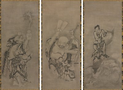 Hotei met Daoïstische onsterfelijken door Kyūseki Tomonobu