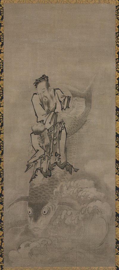 Hotei met Daoïstische onsterfelijken: Onsterfelijke rijdend op karper door Kyūseki Tomonobu